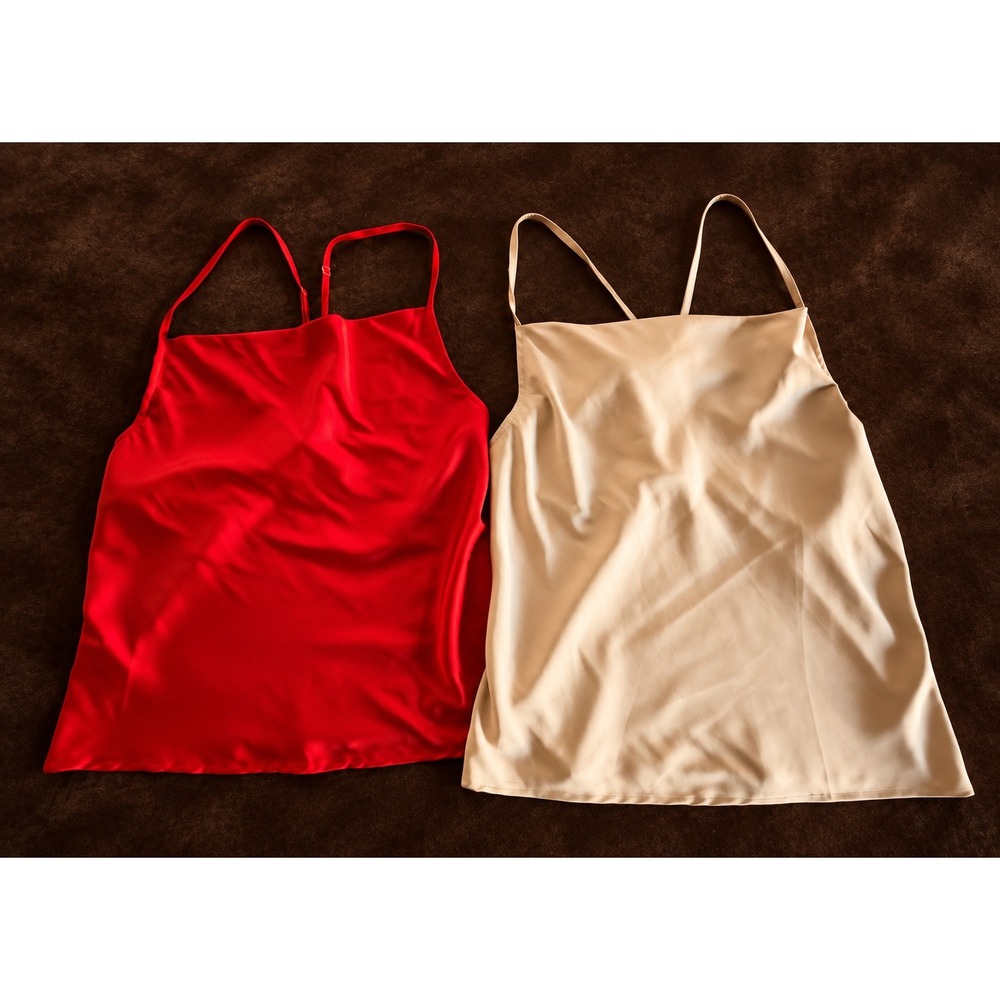 AKIRA Camisole Tops Lot of 2 Red Champagne Open Back Size L Business Casual